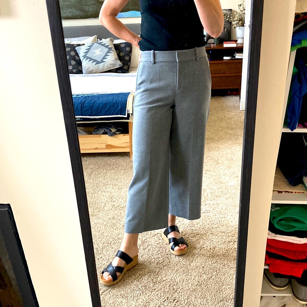 J.Crew Sydney wide-leg pants in four-season stretch blend. Heather graphite. 6P